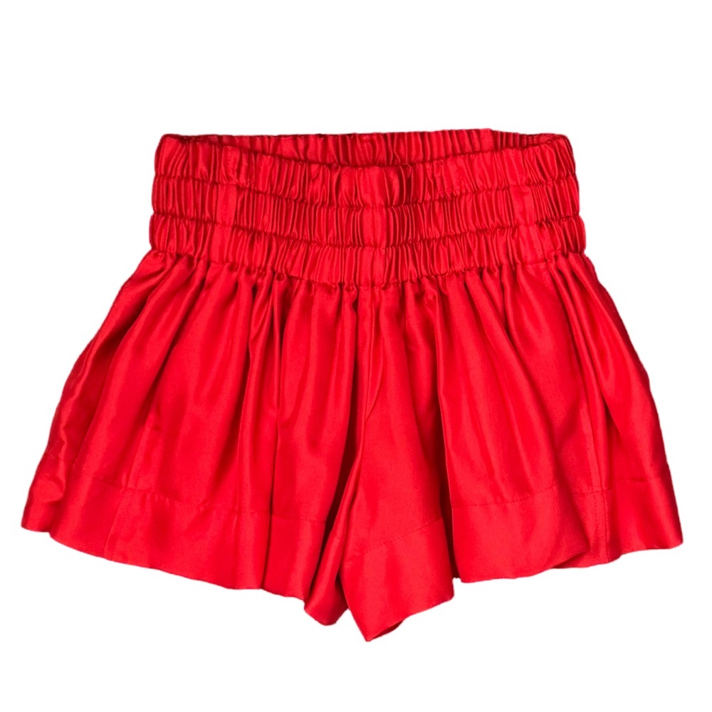 BYCHANCE • Red Silk Julie Swing Shorts Pockets